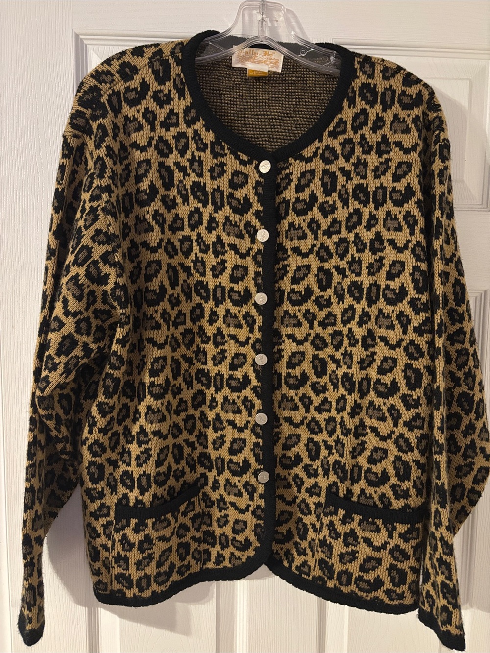 Tally Ho Leopard Print Cardigan Sweater 2X | Retro Button Front